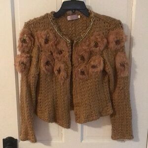Women's Brown Sweater with Floral Accents